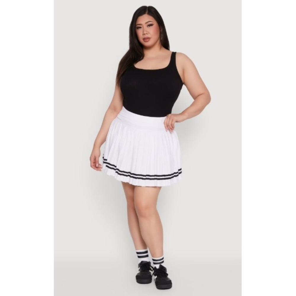All in Favor White Pleated Tennis Mini Skirt Varsity Stripe LS31107-001 Womens L
